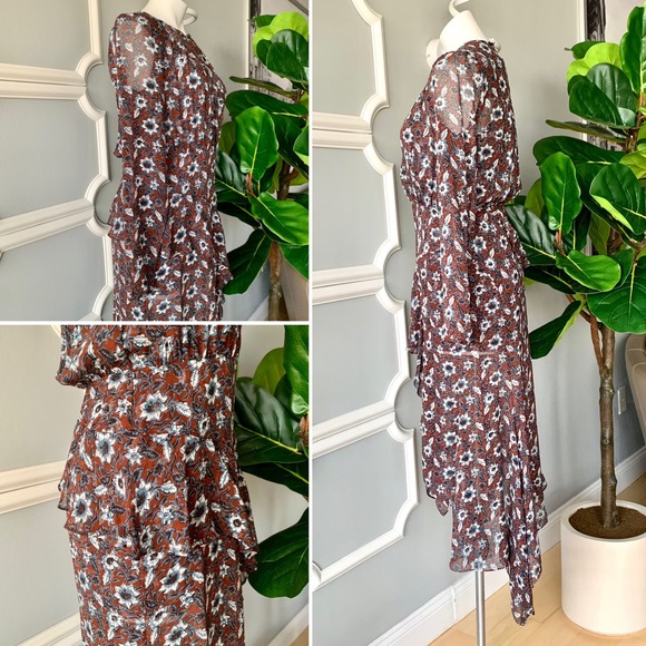 Veronica Beard Sazan Runway Asymmetric Ruffled Silk Chiffon Midi Dress Size 6 - Picture 7 of 13